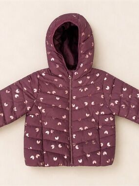 Toddler Girls' 3T Plum Jacket with Rose Gold Hearts in EUC / light weight puffer